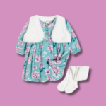 Ensemble 3 Pièces (Robe fleurie- Jilet – collant blanc)1