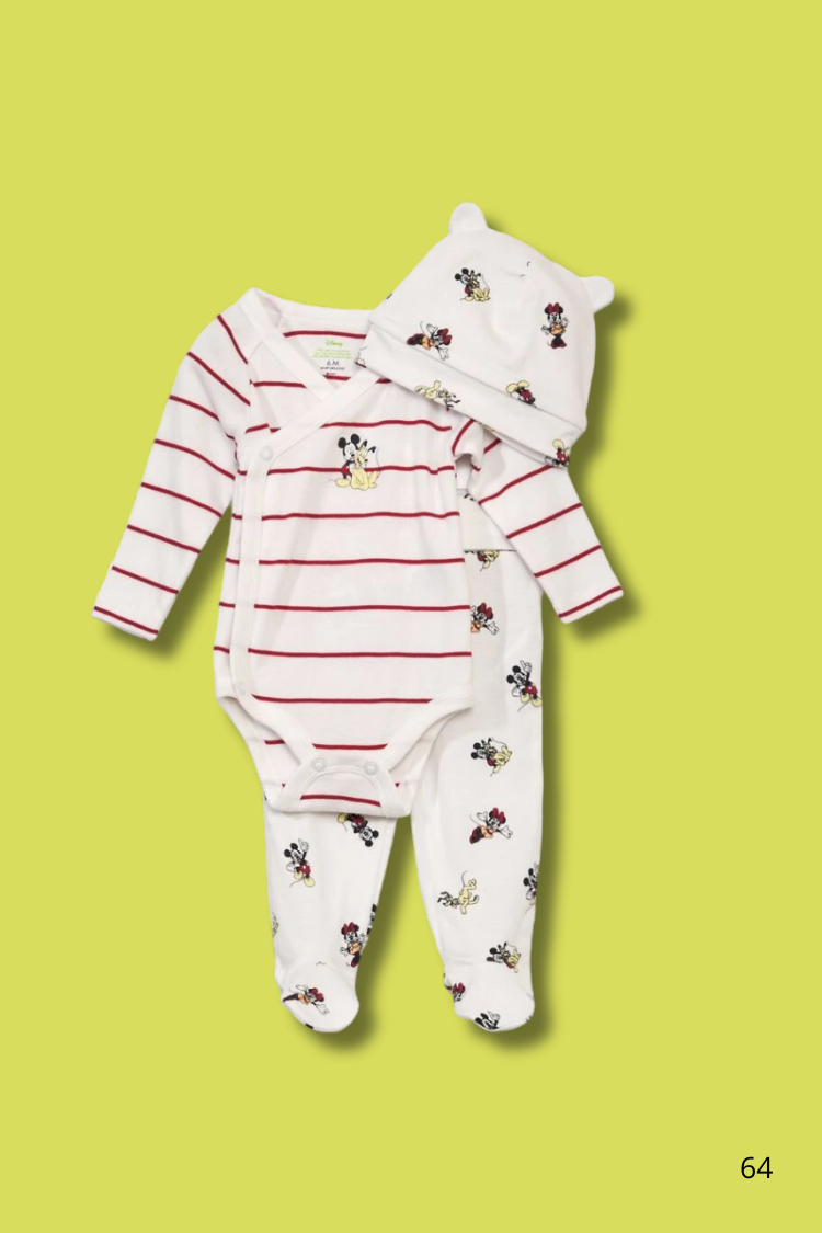 Ensemble 3pcs grenouillère Mikey blanc motif rouge Ensemble-3pcs-grenouillere-Mikey-blanc-motif-rouge