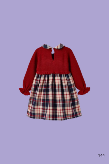 Robe-manches-longues-bordeau-a-carreau-pour-fille